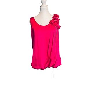 H&M Barbie Hot Pink Ruffle Sleeveless Lined Blouse Sz 10 Like Silk Casual Party